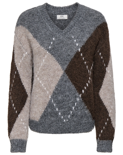 Jdy - JDYZoey Argyle Pullover -  Medium Grey Melange